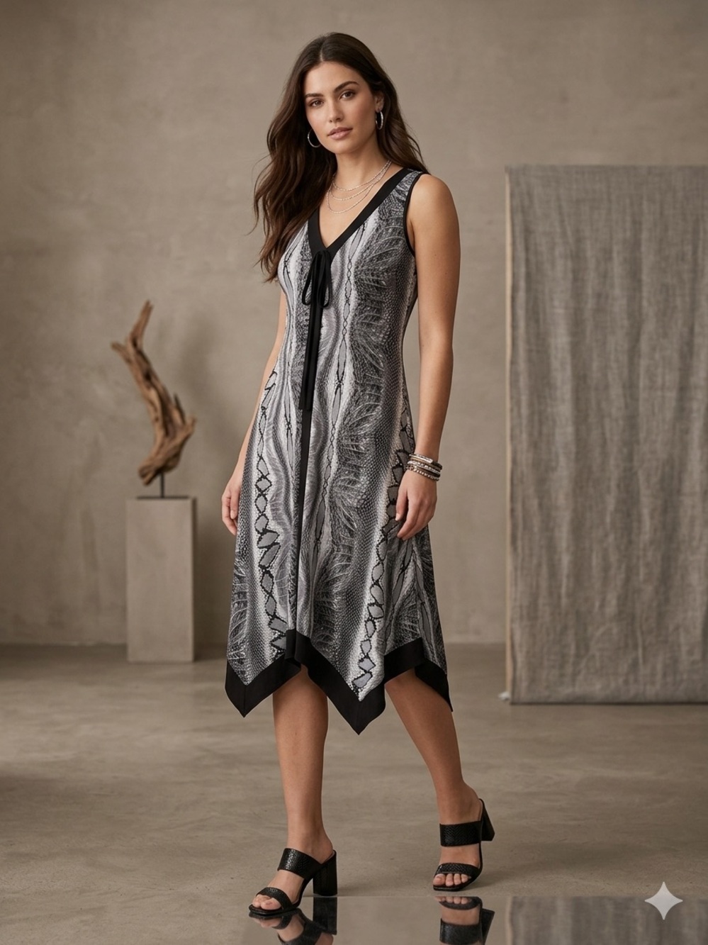 Clientele Canada Snakeskin Asymmetrical Hem Dress